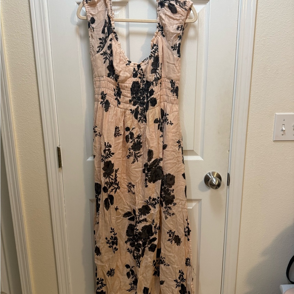 Free People Blush and Black Floral Blouse